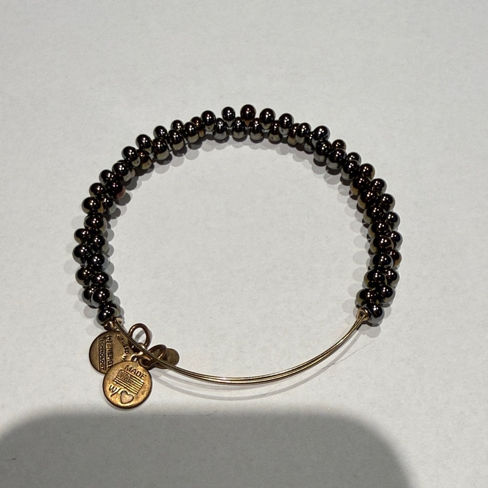 Alex and Ani Hematite Bead Expandable Bracelet with Gold Accents